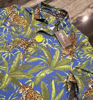 RLX Ralph Lauren Mens M NWT Leopard Jungle AOP Performance Golf Polo Shirt